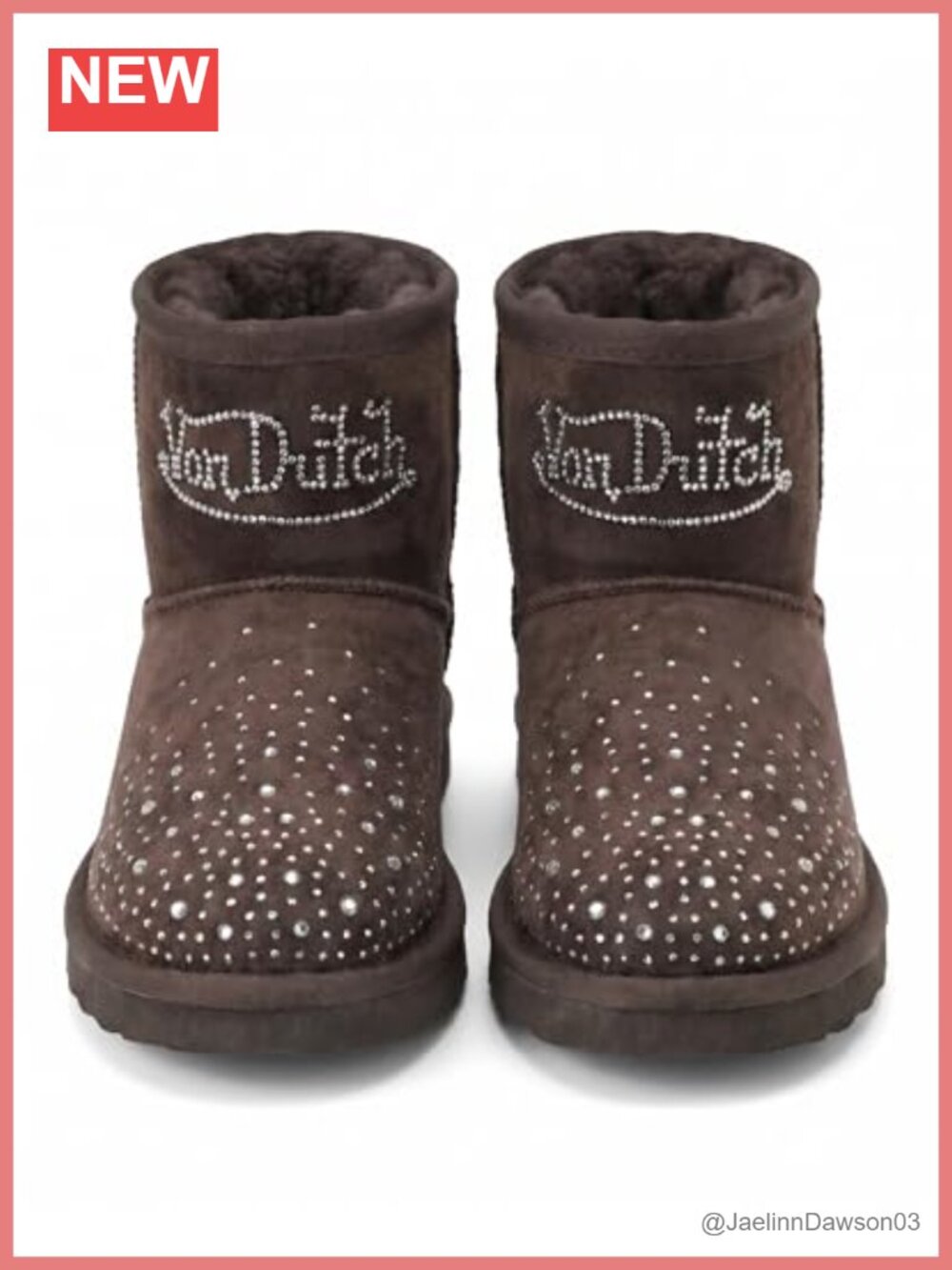 Von Dutch Rhinestone Shearling Boots for Women, Faux Suede Ankle Booties,